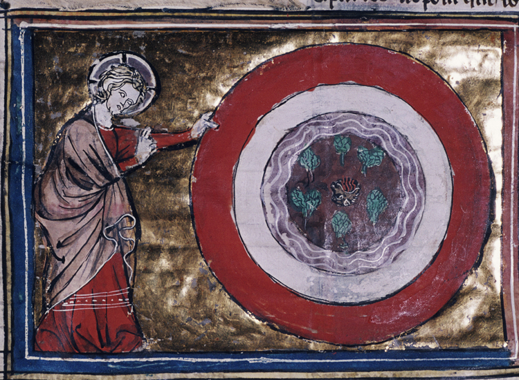 Dio crea gli elementi, miniatura del XIV secolo che illustra la Historia scholastica di Pietro Comestore, manoscritto 20, folio 4, verso. Parigi, Biblioteca di Sainte-Geneviève (Mondadori Portfolio/Akg Images) Dio crea gli elementi, miniatura del XIV secolo che illustra la Historia scholastica di Pietro Comestore, manoscritto 20, folio 4, verso. Parigi, Biblioteca di Sainte-Geneviève (Mondadori Portfolio/Akg Images)